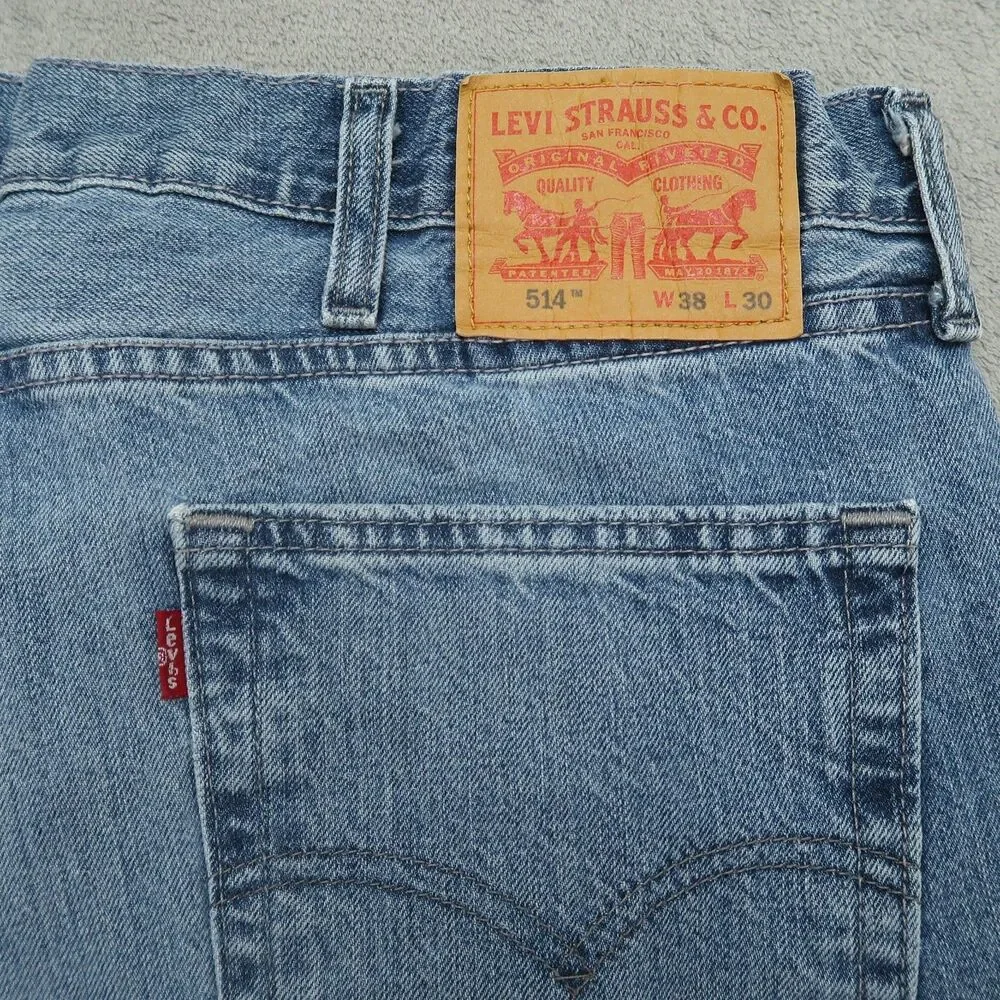 Levi's 514 Jeans Mens Size 38x30 Blue Straight Fit 100% Cotton Denim Stone Wash